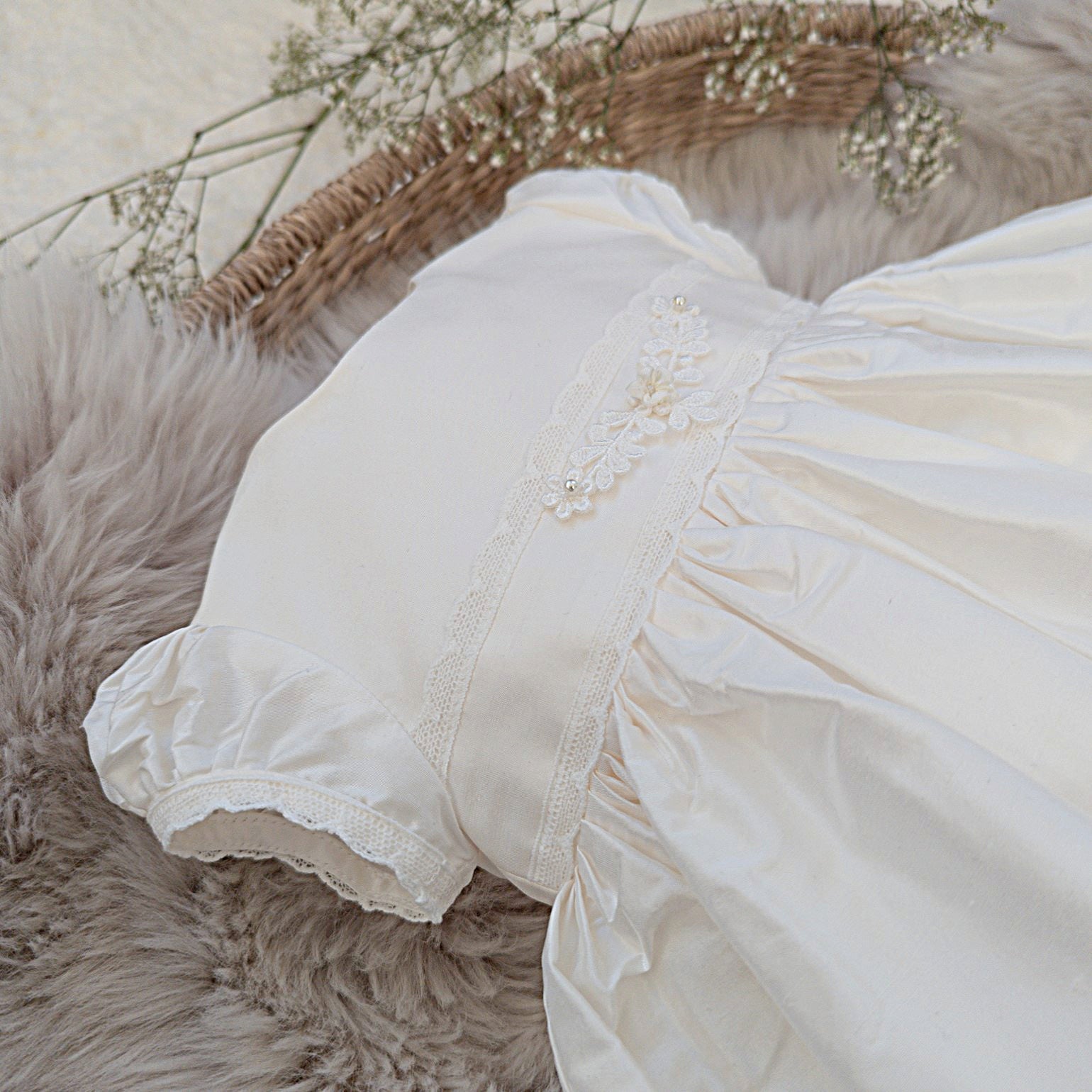 Close up detail of the beautiful beaded applique on the Clara bodice