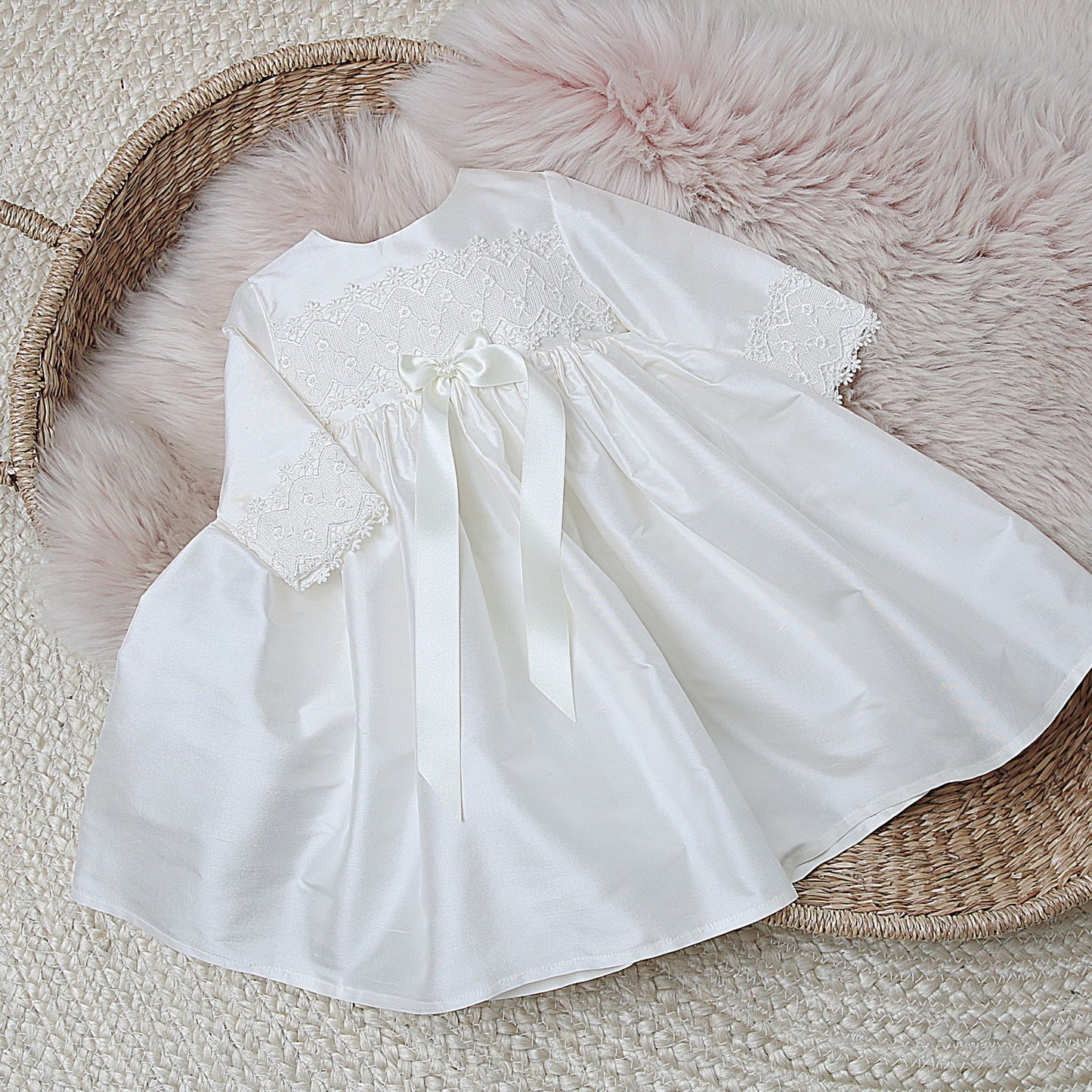 Lara silk and lace trimmed baby baptism dress