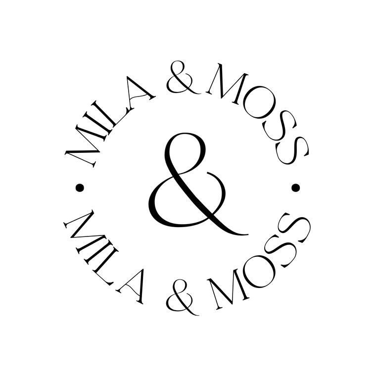 Circular logo with 'Mila & Moss' text in a decorative font on a white background