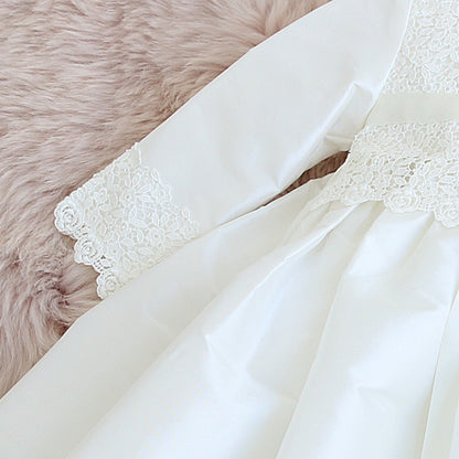 sleeve lace detail of the Rebekah christening gown showing details of the lace.