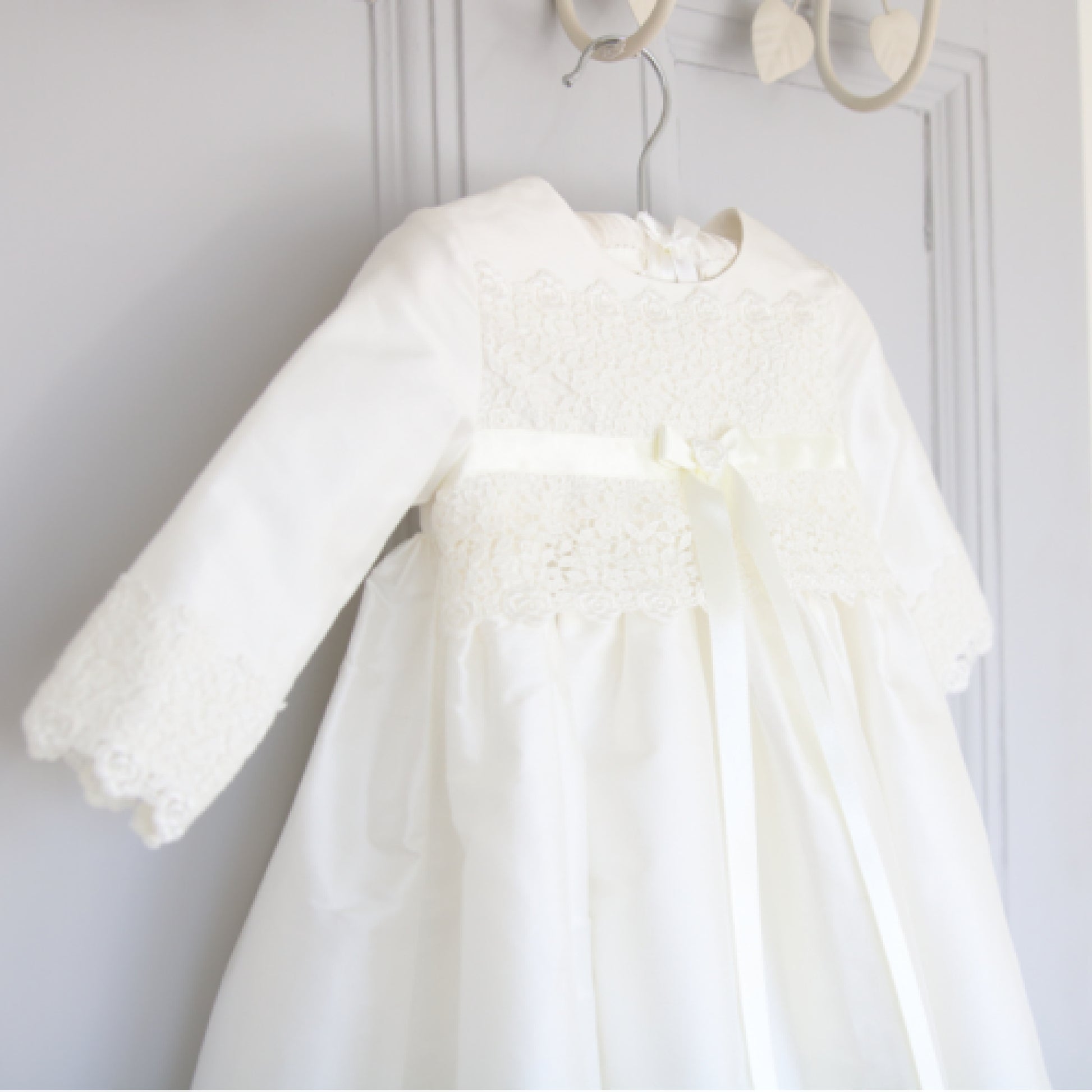 Rebekah silk and lace ceremony gown shown from the side front