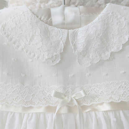 Intricate handmade couture details on the front bodice of the Mila and Moss Isabella gown.